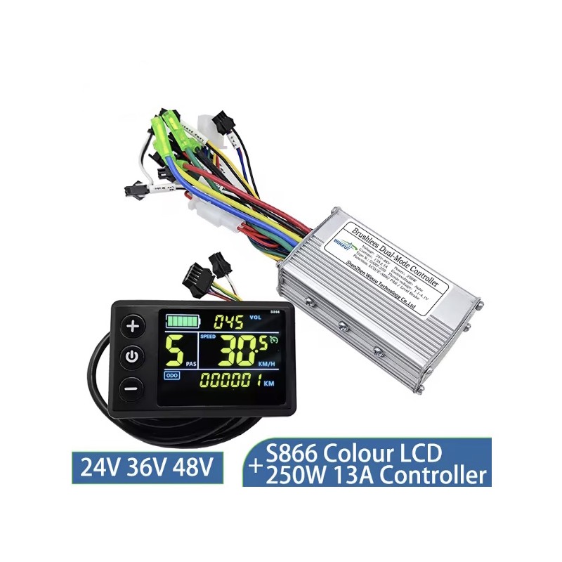 Kit de controladora y pantalla S866 para bicicleta eléctrica - 24v, 36v, 48v - 250w, 350w 500w 13a, 15a, 22a  - 1 Controlador si