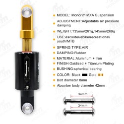 Monorim MXA air shock absorber for electric scooter and e-bike MTB  - 10 
MODEL: Monorim MXA Suspension
ADJUSTMENT: Adjustable a