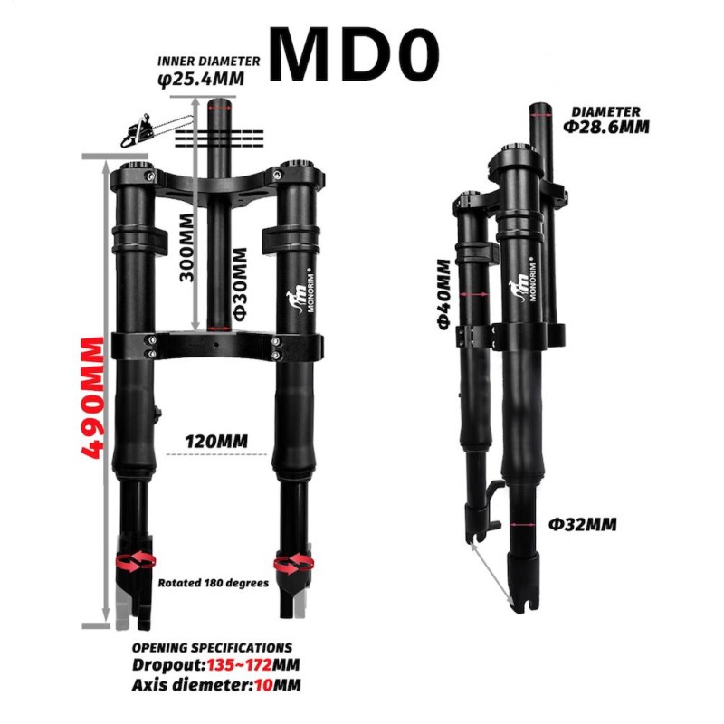 Sospensione anteriore Monorim MD0 Air Hydraulic 490mm x 165mm  - 3 
Compatibilita: per montaggi compatibili con forcella Monorim