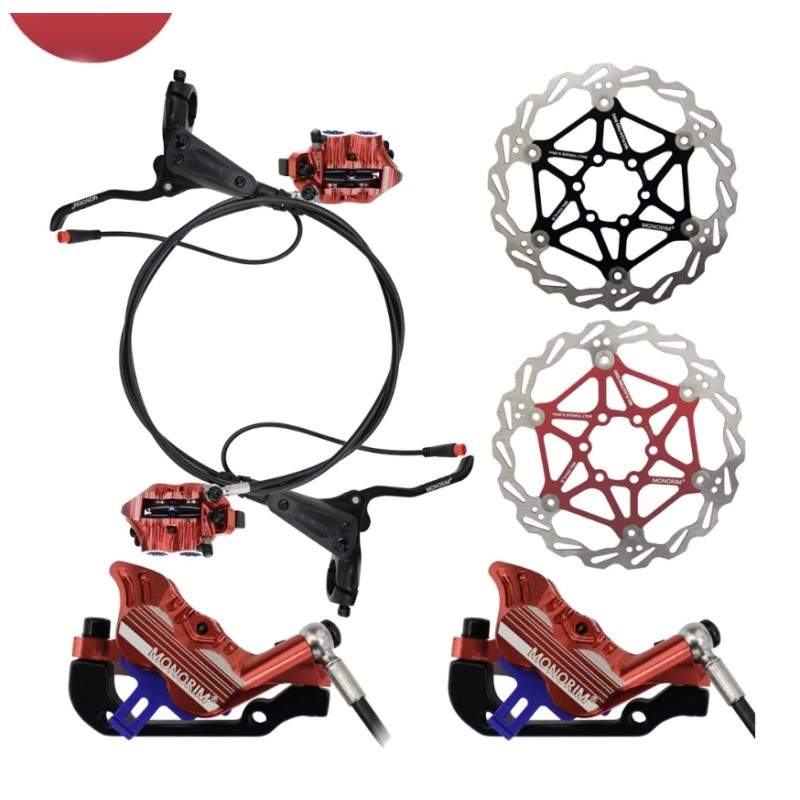 Kit completo frenos hidraúlicos Monorim EB01 de 4 pistones - manetas, pinzas, cable y disco de freno Monorim - 1 Kit completo fr