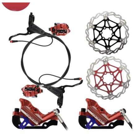 Kompletan komplet hidrauličkih kočnica Monorim EB01 s 4 klipa - poluge, čeljusti, sajla i kočni disk Monorim - 1 Kompletan kompl